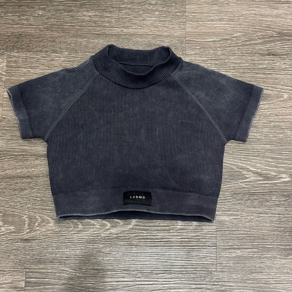Lebod Tops - LEBØD Rustic Navy Blue Ribbed Cropped Shirt